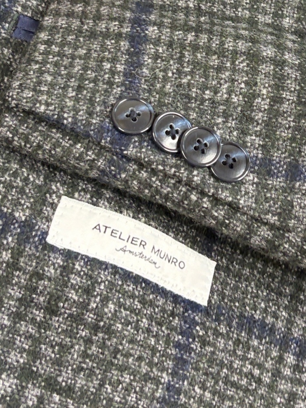 Atelier Munro Sport Coat Mens 54 44R Gray Blue Plaid Baby Alpaca Wool Blazer